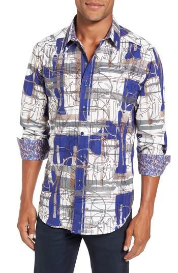 Men's Robert Graham Orwell Classic Fit Print Sport Shirt - White