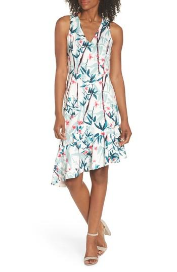 Women's Maggy London Floral Asymmetrical Scuba Sheath Dress - White