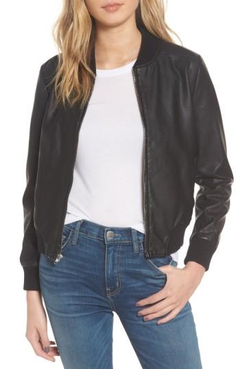 Women's Bb Dakota Gavin Faux Leather Bomber Jacket - Black