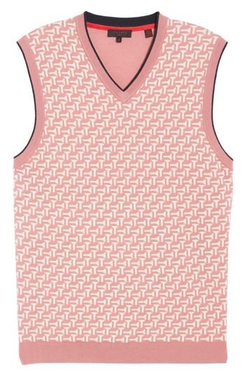 Men's Ted Baker London Tommas Golf Merino Sweater Vest (xl) - Pink