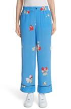 Women's Ganni Joycedale Floral Silk Lounge Pants Us / 34 Eu - Blue