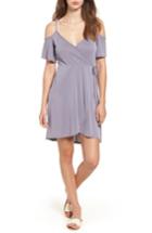 Women's Socialite Faux Wrap Cold Shoulder Dress - Blue