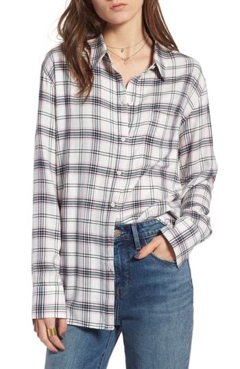 Women's Treasure & Bond Plaid Boyfriend Shirt, Size - Ivory
