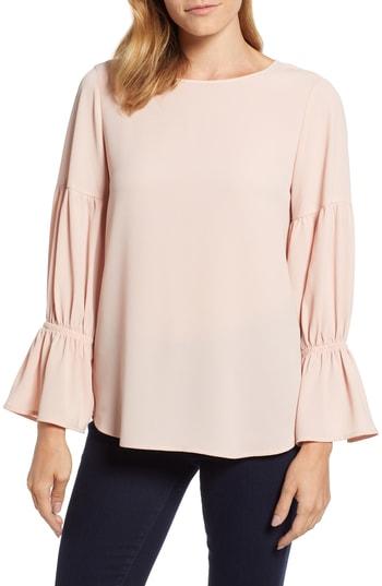 Women's Chaus Smocked Sleeve Blouse - Pink