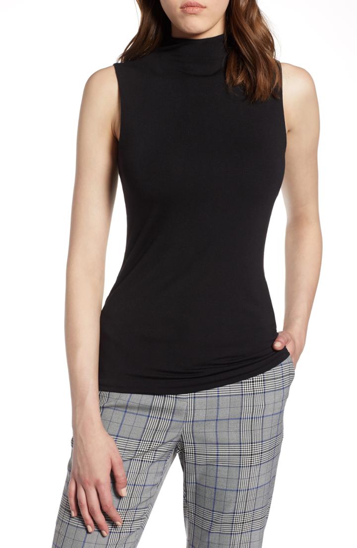 Women's Halogen Jersey Funnel Neck Top, Size P - Black