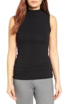 Women's Halogen Jersey Funnel Neck Top, Size P - Black