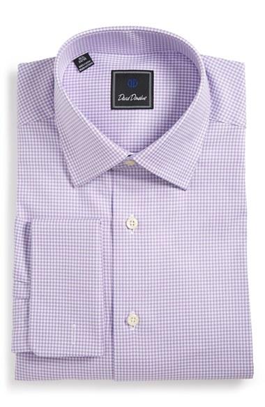 Men's David Donahue Regular Fit Houndstooth Dress Shirt 34/35 - Purple