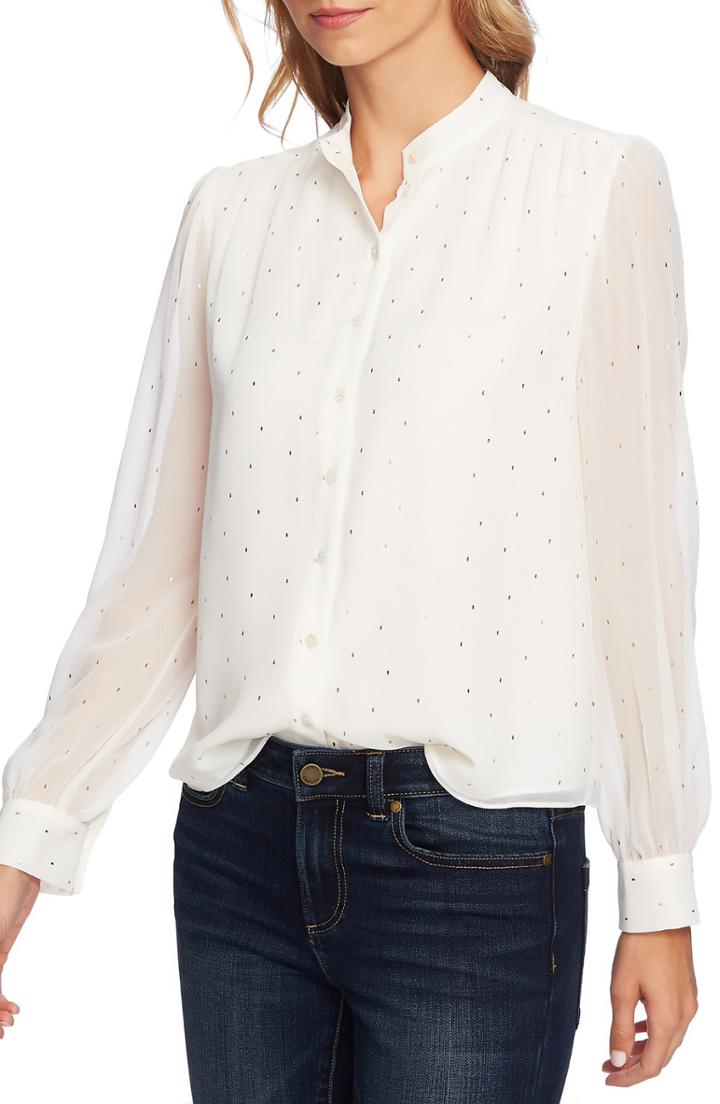 Women's Cece Puffed Shoulder Button Down Blouse, Size - White
