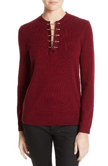 Women's The Kooples Pierced Collar Wool & Cashmere Pullover - Red