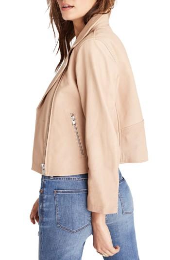 Women's Madewell Crop Leather Moto Jacket, Size - Beige
