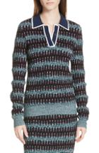 Women's Carven Stripe Merino Wool Blend Polo Sweater