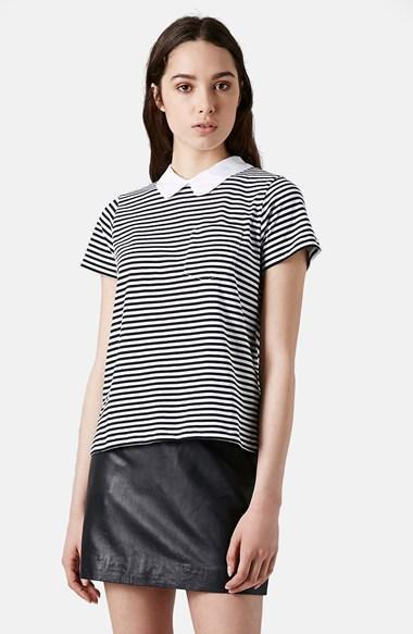 Topshop Stripe Print Collared Tee