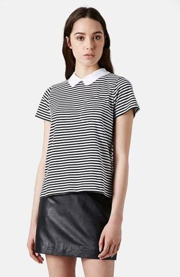 Topshop Stripe Print Collared Tee