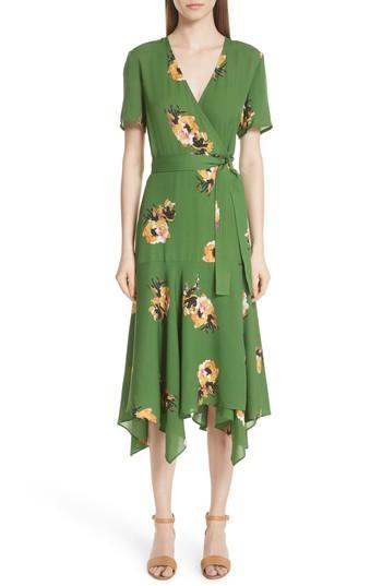 Women's A.l.c. Cora Floral Print Silk Wrap Dress - Green