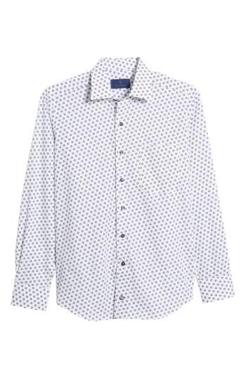 Men's David Donahue Regular Fit Dot Print Sport Shirt, Size - White