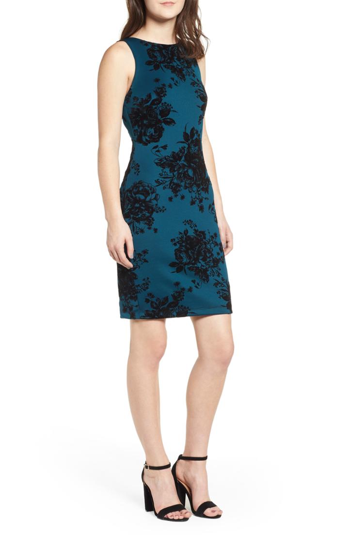 Women's Love, Nickie Lew Flocked Scuba Sheath Dress - Black