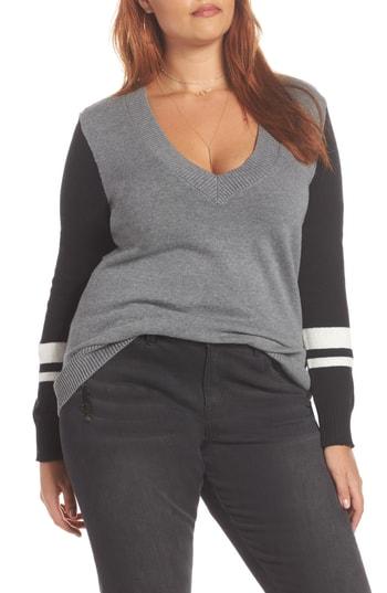 Women's Treasure & Bond Stripe V-neck Sweater - Grey