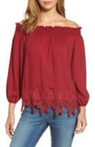 Women's Halogen Lace Trim Off The Shoulder Top - Burgundy