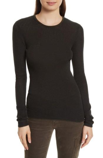 Women's Vince Stripe Skinny Ribbed Cashmere Sweater - Green