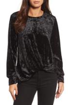 Women's Halogen Crushed Velvet Front Tie Top - Black
