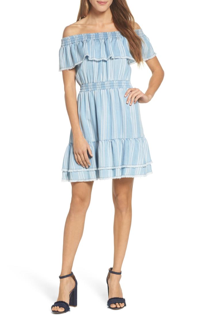 Women's Bb Dakota Coco Stripe Off The Shoulder Ruffle Dress
