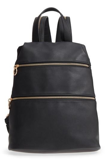 Malibu Skye Double Zip O Ring Faux Leather Backpack - Black
