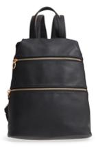 Malibu Skye Double Zip O Ring Faux Leather Backpack - Black