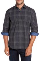 Men's Bugatchi Classic Fit Slubbed Tattersall Sport Shirt - Grey