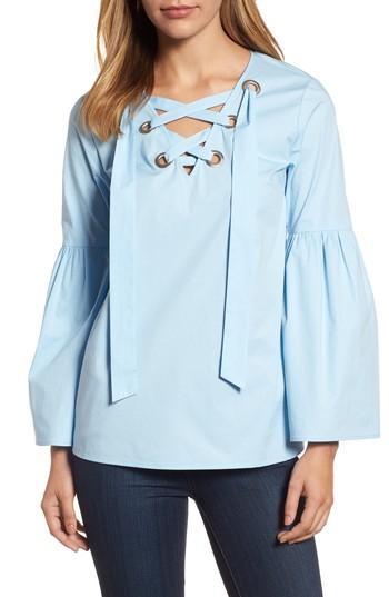 Women's Michael Michael Kors Poplin Grommet Lace-up Top - Blue