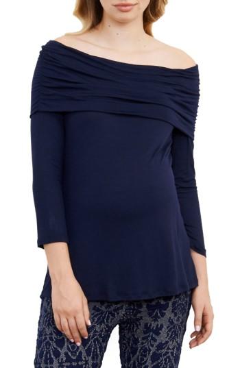 Women's Maternal America Off The Shoulder Maternity Top - Blue
