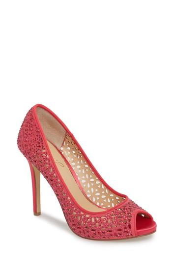 Women's Jewel Badgley Mischka Tammi Peep Toe Pump .5 M - Pink