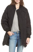Women's Steve Madden Long Street Water Repellent Puffer Bomber Coat - Black
