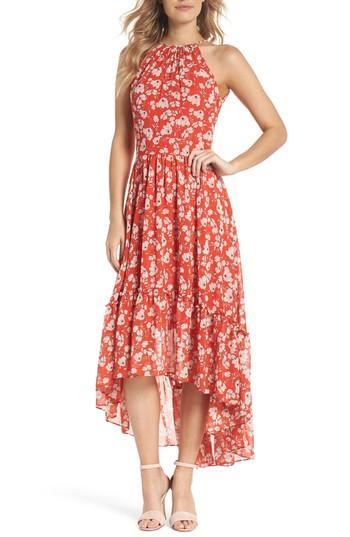 Women's Eliza J Ruffle Hem Halter Neck Chiffon Dress - Red