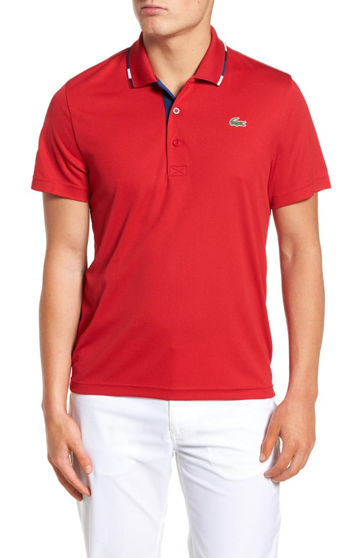 Men's Lacoste Sport Piped Pique Tech Polo (xl) - Red