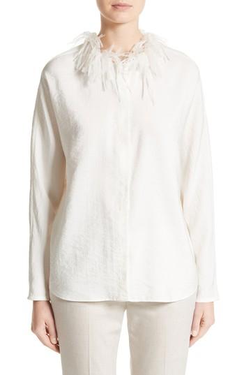 Women's Fabiana Filippi Silk Blend Twill Blouse With Organza Collar Us / 44 It - White