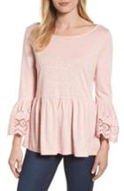 Women's Caslon Bell Sleeve Button Back Peplum Top - Pink