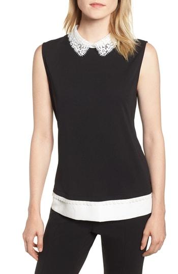 Women's Karl Lagerfield Paris Lace Collar Knit Tank - Black
