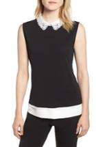Women's Karl Lagerfield Paris Lace Collar Knit Tank - Black