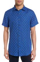 Men's Rodd & Gunn Westerham Regular Fit Print Linen Sport Shirt, Size - Blue
