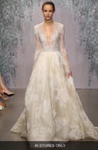 Women's Monique Lhuillier 'winslet' Plunging V-neck Organza & Lace Ballgown Dress