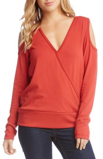 Women's Karen Kane Cold Shoulder Faux Wrap Top - Red