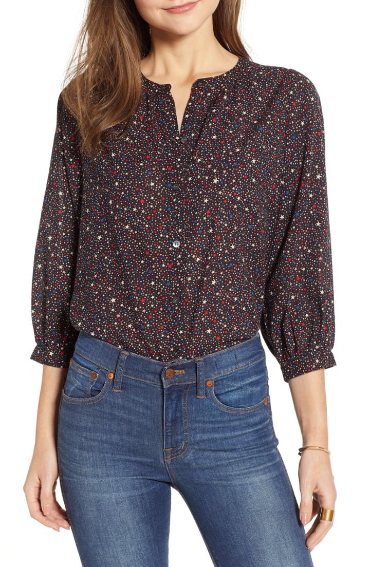 Women's Madewell Starry Night Peasant Top, Size - Black