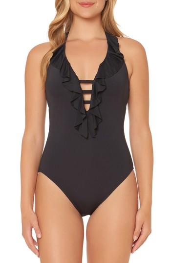 Women's Bleu By Rob Beattie Halter One-piece Swimsuit - Black