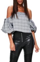 Women's Missguided Puffball Sleeve Off The Shoulder Top Us / 8 Uk - Grey