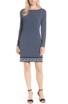 Women's Michael Michael Kors Alston Boatneck Contrast Border Print Dress - Blue