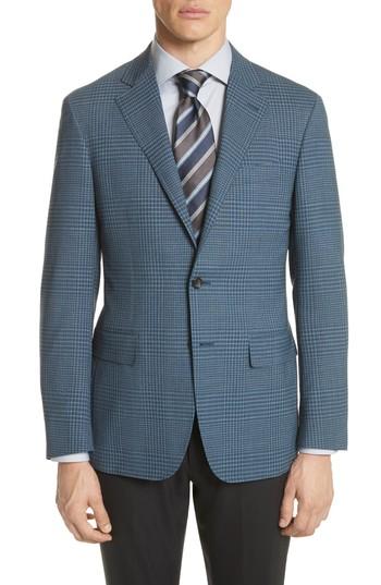 Men's Canali Kei Classic Fit Plaid Wool Sport Coat Us / 46 Eu S - Blue