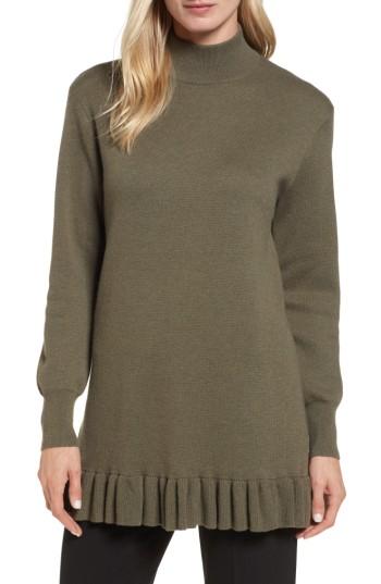 Women's Nordstrom Signature Ruffle Hem Cashmere Blend Tunic - Green
