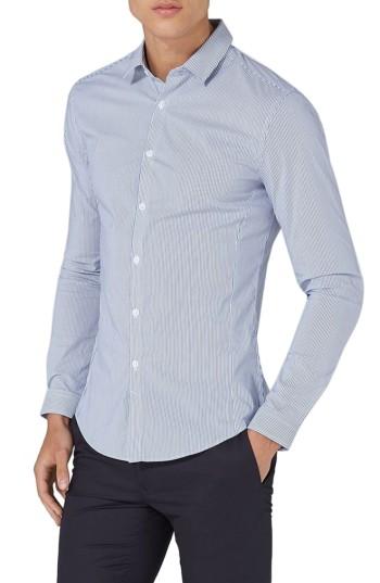 Men's Topman Muscle Fit Smart Shirt - Blue