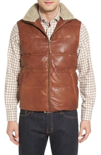 Men's Missani Le Collezioni Quilted Leather Vest With Removable Genuine Shearling Collar - Brown