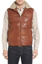 Men's Missani Le Collezioni Quilted Leather Vest With Removable Genuine Shearling Collar - Brown